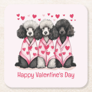 Happy Valentines Day Standard Poodle Dogs Square Paper Coaster