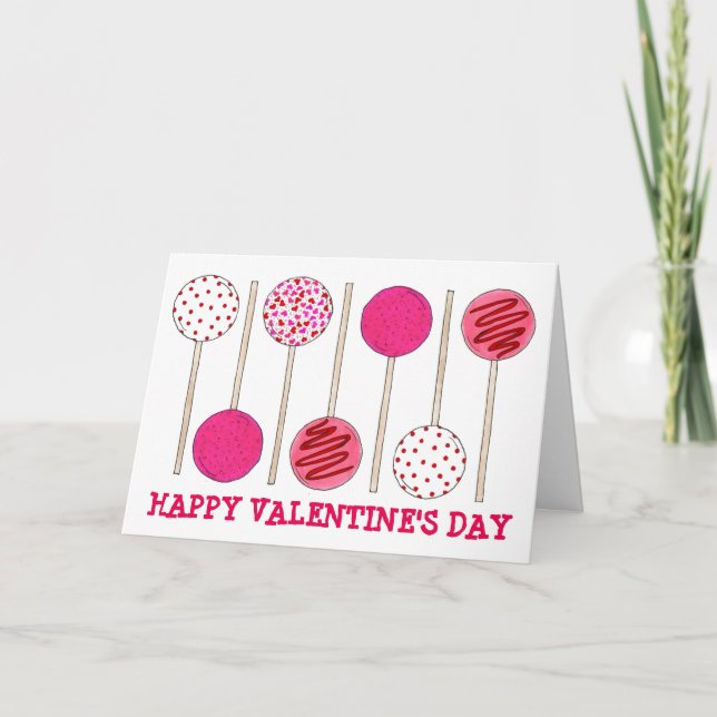 Happy Valentine's Day Sweet Cake Pops Foodie Holiday Card (Front)