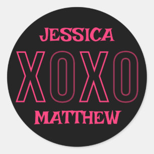 Happy Valentines Day Sweet Pink Couple Name Classic Round Sticker