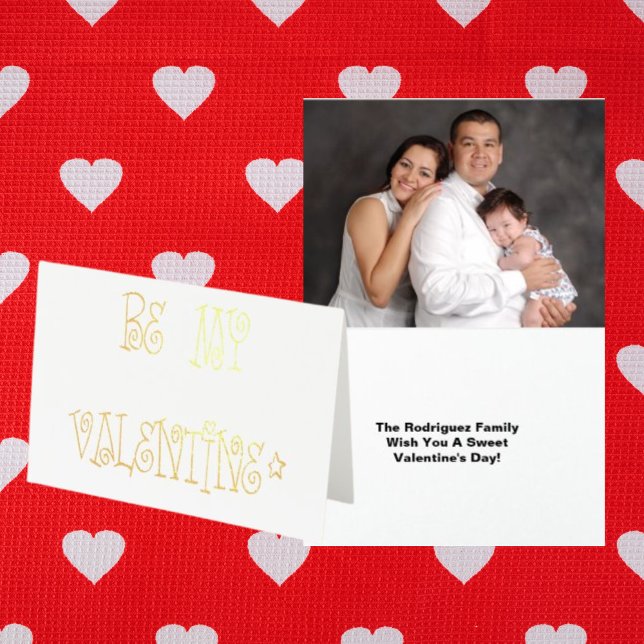 Happy Valentine's Day Swirly Font Add Photo & Name Foil Card (Creator Uploaded)