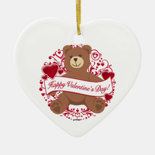 Happy Valentine's Day! Teddy Bear Ceramic Tree Decoration