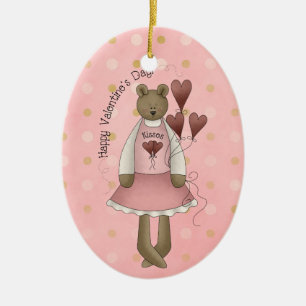 Happy Valentine's Day Teddy Bear Kisses Ornament
