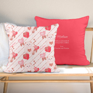 Happy Valentine's Day Teddy Bear Pattern with Text Cushion