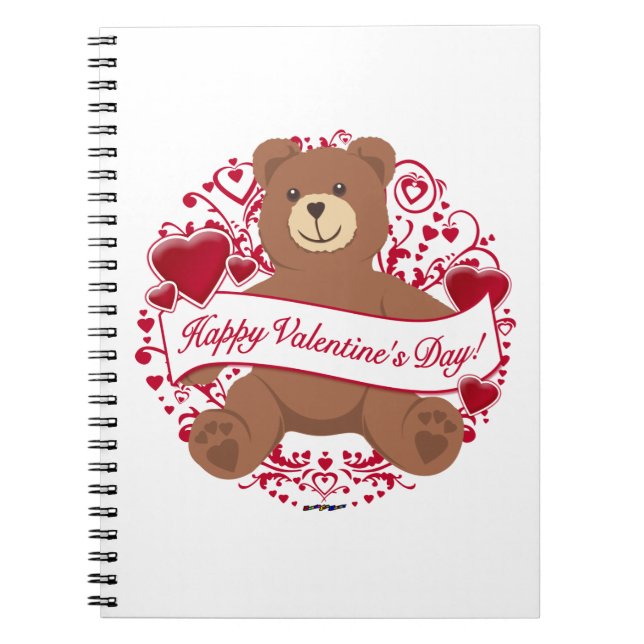 Happy Valentine's Day! Teddy Bear Spiral Notebook (Front)