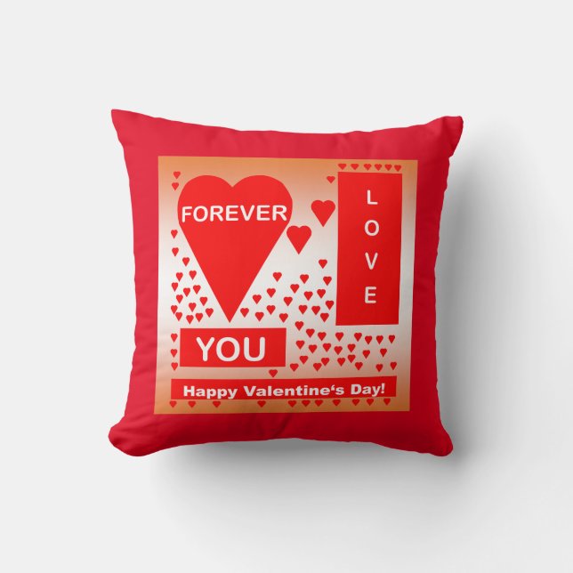 Happy Valentine's Day Text Forever Love Hearts Red Cushion (Front)