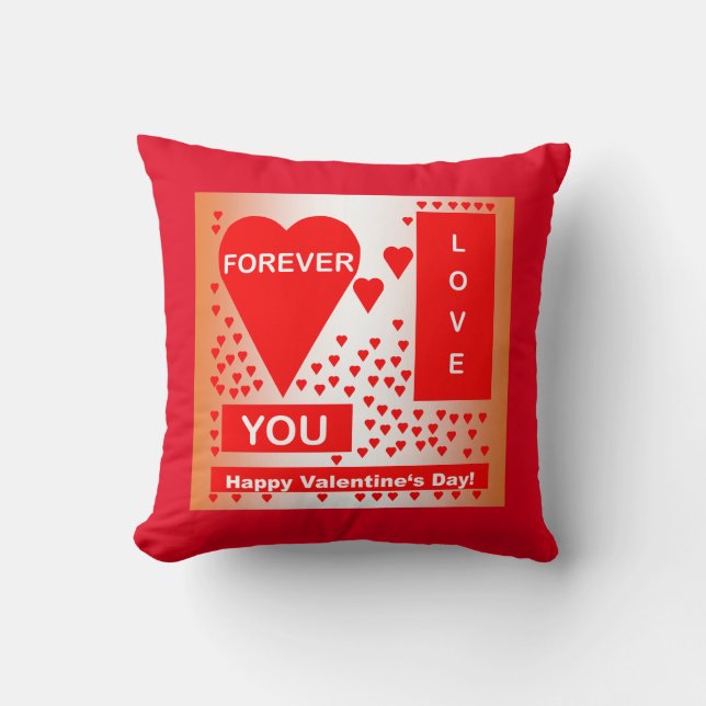 Happy Valentine's Day Text Forever Love Hearts Red Cushion (Front)