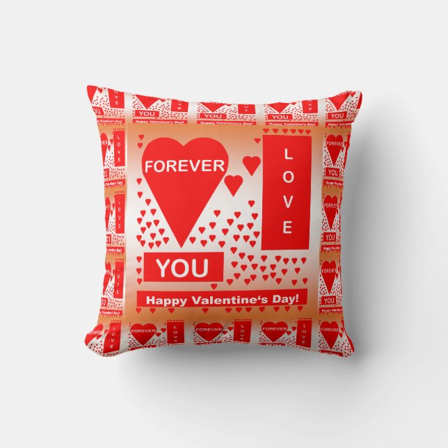 Happy Valentine's Day Text Forever Love Hearts Red Cushion (Front)