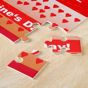 Happy Valentine's Day Text Forever Love Hearts Red Jigsaw Puzzle