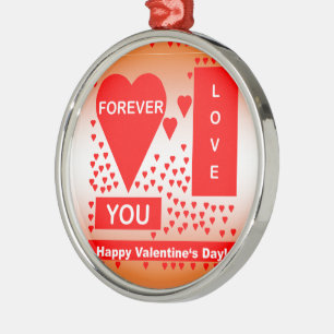 Happy Valentine's Day Text Forever Love Hearts Red Metal Tree Decoration