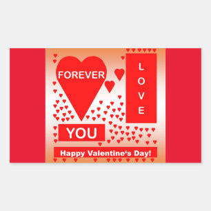 Happy Valentine's Day Text Forever Love Hearts Red Rectangular Sticker