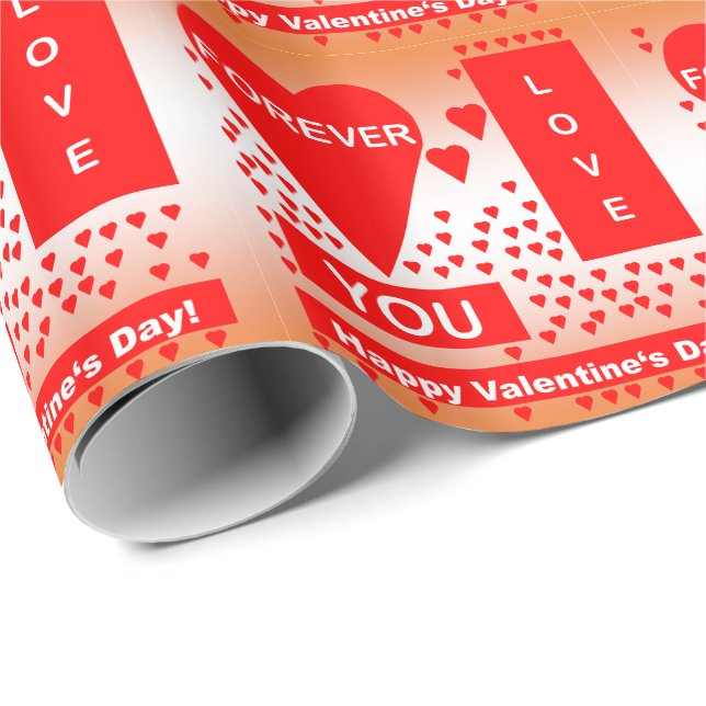 Happy Valentine's Day Text Forever Love Hearts Red Wrapping Paper (Roll Corner)