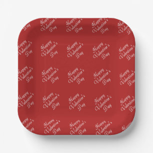 Happy Valentines Day Text Pattern Stylish Square Paper Plate