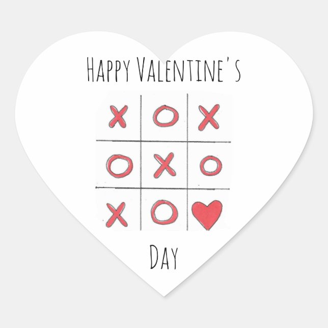 Happy Valentine's Day Tic-Tac-Toe Heart Sticker (Front)