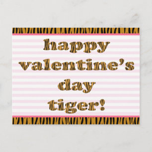 Happy Valentine's Day Tiger! Stripes & Tiger Print Holiday Postcard