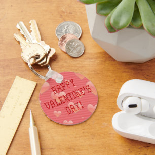 Happy Valentine's Day Tiny Heart Shaped Font Key Ring