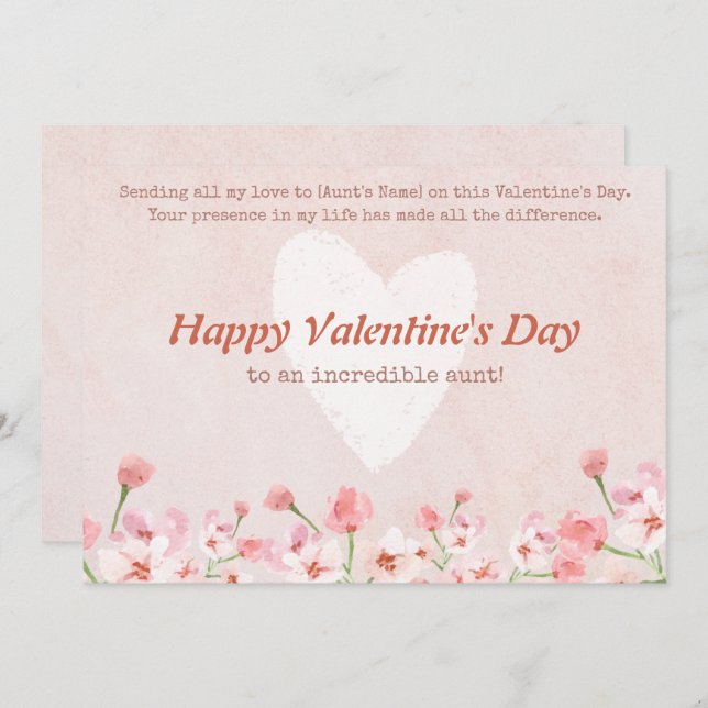 Happy Valentines Day To My Aunt Holiday Card (Front/Back)