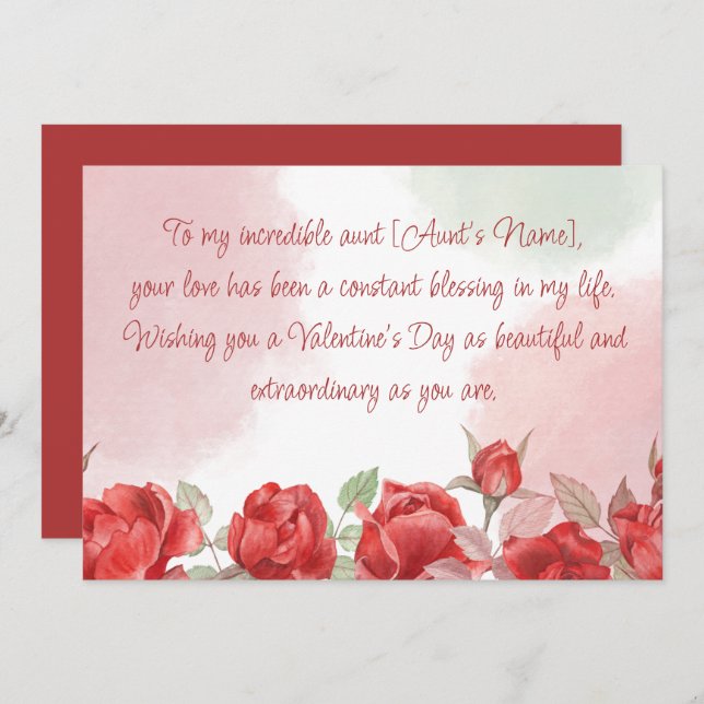 Happy Valentines Day To My Aunt Holiday Card (Front/Back)