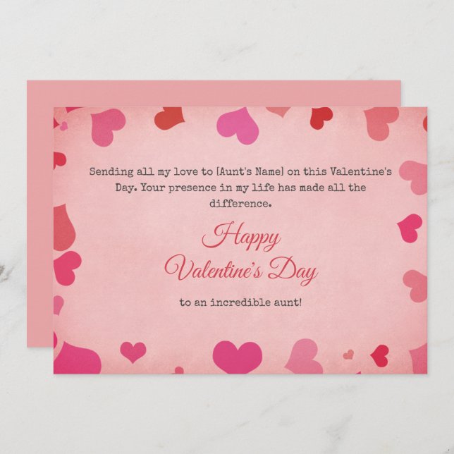 Happy Valentines Day To My Aunt Holiday Card (Front/Back)
