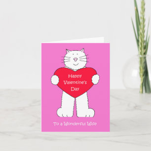 Happy Valentine's Day to Wife Cartoon White Cat Card