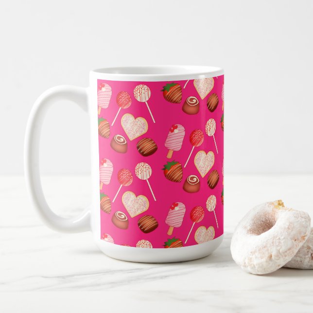 Happy Valentine's Day Treats And Candy Pattern Coffee Mug (With Donut)