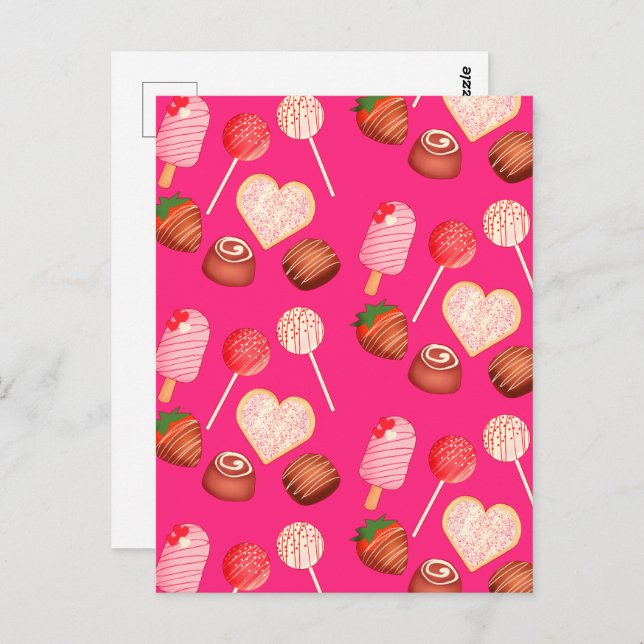 Happy Valentine's Day Treats And Candy Pattern Postcard (Front/Back)