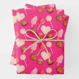 Happy Valentine's Day Treats And Candy Pattern Wrapping Paper Sheet