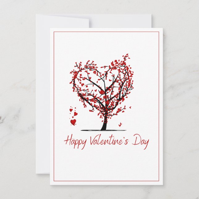 happy valentine's day tree in the shape of a red  holiday card (Front)