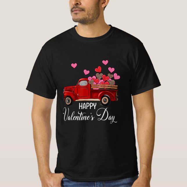 Happy Valentine's Day Truck Hearts Carrying Love  T-Shirt (Front)
