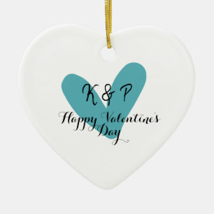 Happy Valentine's day turquoise heart name letter  Ceramic Tree Decoration
