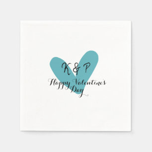 Happy Valentine's day turquoise heart name letter Napkin