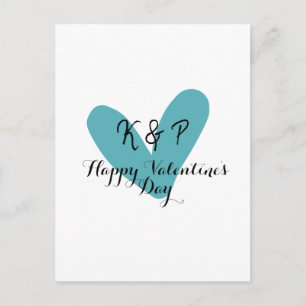 Happy Valentine's day turquoise heart name letter  Postcard
