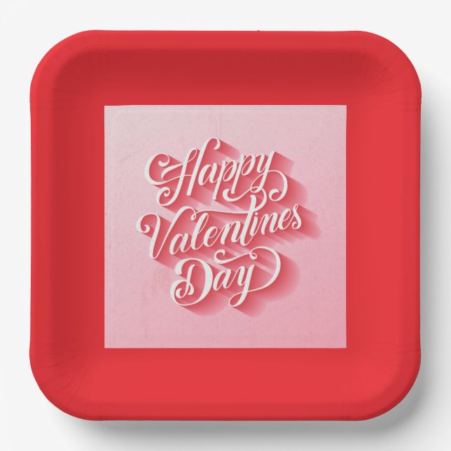 Happy Valentine's Day Typography-23197 Paper Plate (Front)