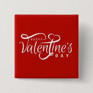 Happy Valentine's Day Typography Pin Button