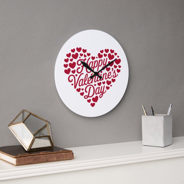 Happy Valentines Day Valentine Love Heart Large Clock (Office)