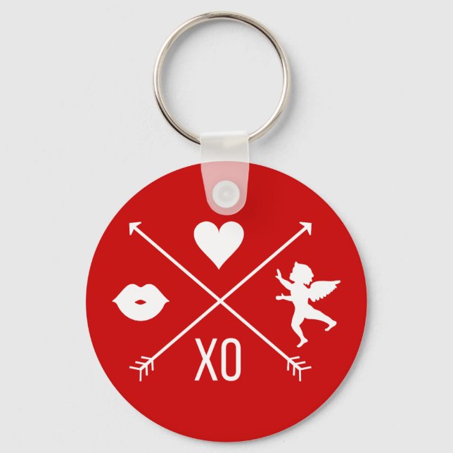 Happy Valentine's Day Valentine Symbols Keychain (Front)