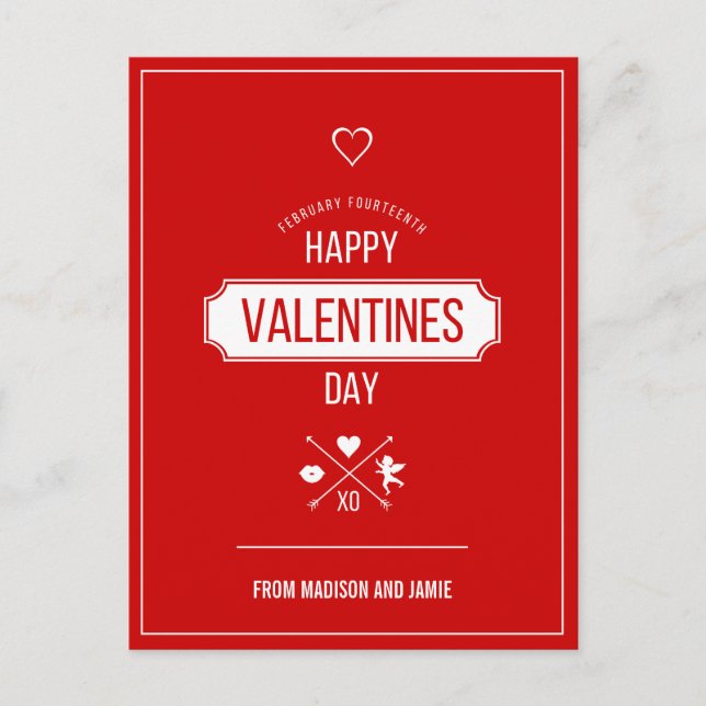 Happy Valentine's Day Valentine Symbols Postcard (Front)