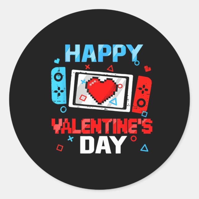 Happy Valentines Day Video Game Controller Heart B Classic Round Sticker (Front)