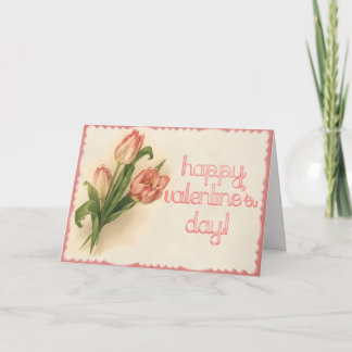 Happy Valentine's Day Vintage Tulip Bouquet Blank Holiday Card