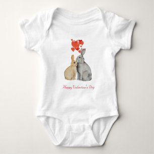 Happy Valentine's Day watercolor bunnies  Baby Bodysuit