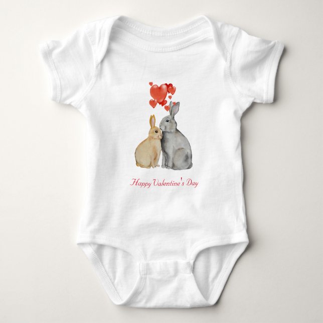 Happy Valentine's Day watercolor bunnies  Baby Bodysuit (Front)