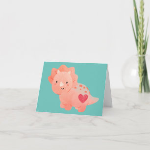 Happy Valentine's Day  Watercolor Dinosaur & Heart Card