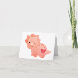 Happy Valentine's Day  Watercolor Dinosaur & Heart Card