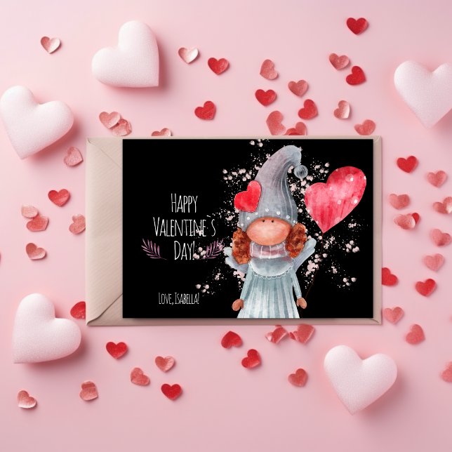 Happy Valentines Day Watercolor Girly Gnome Pun Holiday Card (Creator Uploaded)