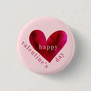 Happy Valentine's Day Watercolor Heart 3 Cm Round Badge