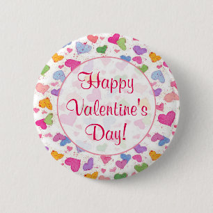 Happy Valentine's Day Watercolor Pastel Hearts 6 Cm Round Badge