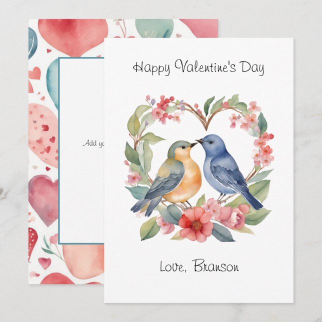 Happy Valentine's Day Watercolor Photo Valentine's Card (Front/Back)