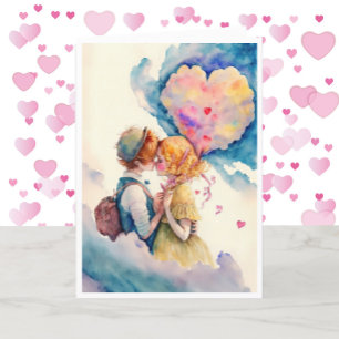 Happy Valentine's Day Watercolor Young Couple  Holiday Card