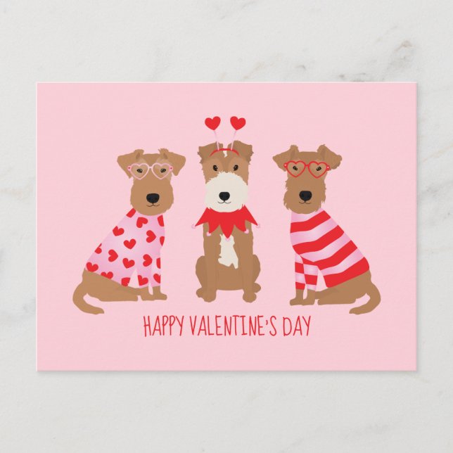 Happy Valentines Day Welsh Wire Fox Terrier Dogs Postcard (Front)