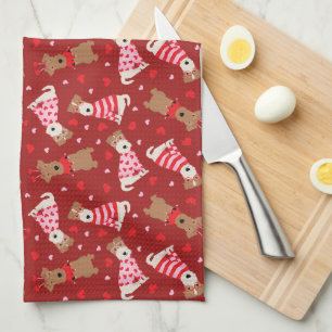 Happy Valentines Day Welsh Wire Fox Terrier Dogs Tea Towel