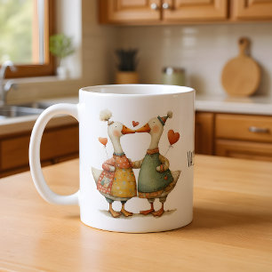 Happy Valentine's Day Whimsical Geese Coffee Mug